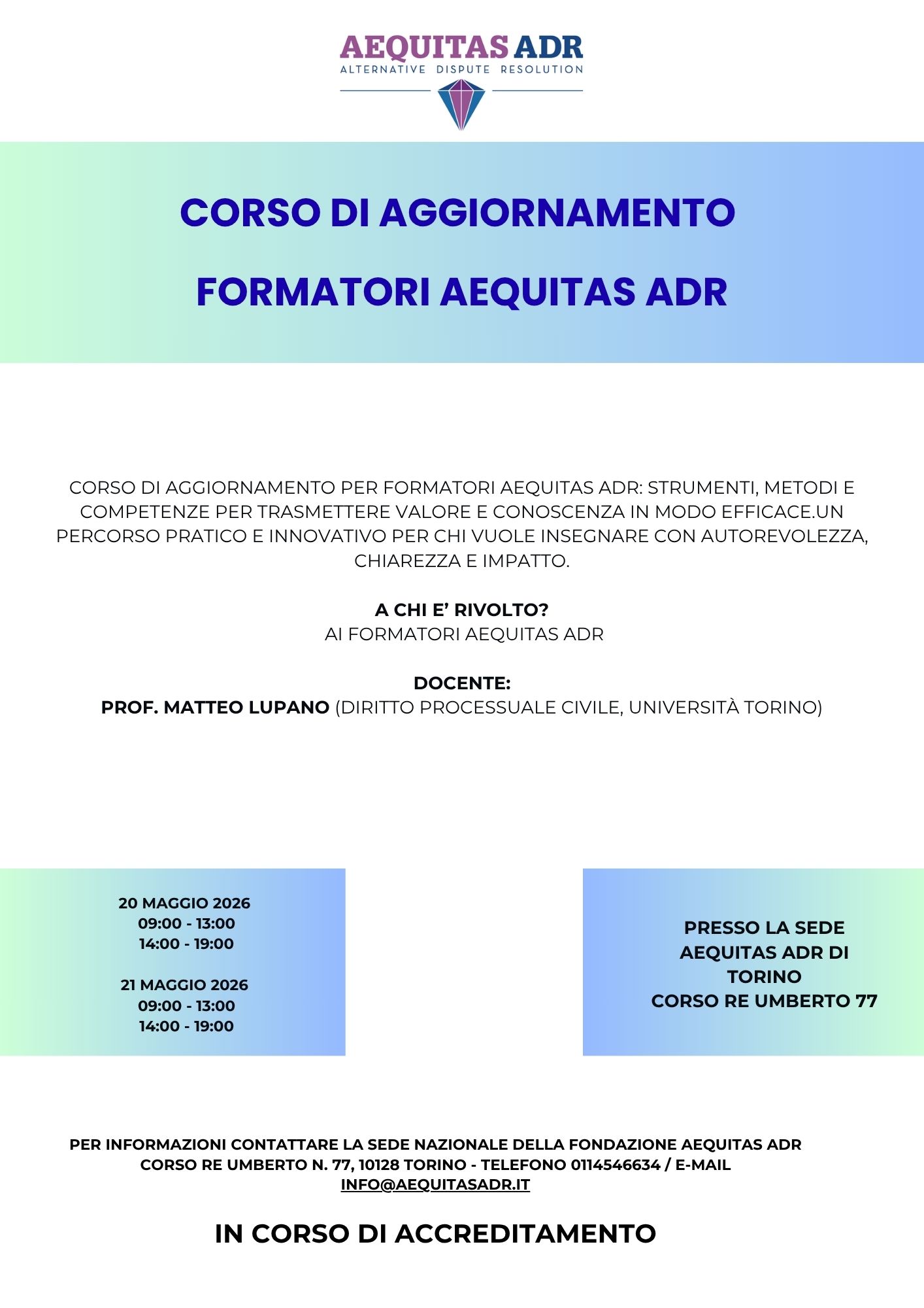 CORSO DI AGGIORNAMENTO PER I FORMATORI