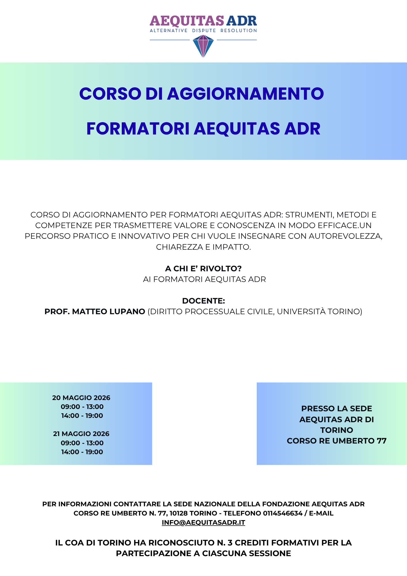 CORSO DI AGGIORNAMENTO PER I FORMATORI